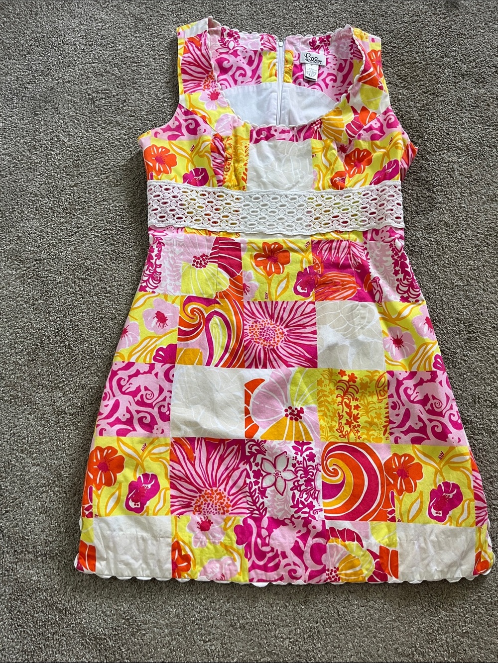 🍊Lilly Pulitzer White Label Rickrack Trim Embroidered Waist Vibrant Sheath sz6